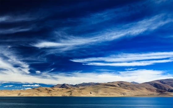 Himalayan lake Tso Moriri lake in Himalayas, Ladakh, India