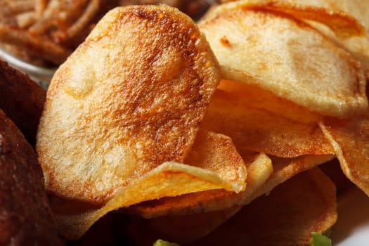 Image of golden crispy chips, close-up