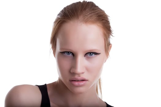 Image of seductive pretty woman looking at camera, close-up
