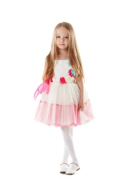 Image of little charming fashionista isolated on white background