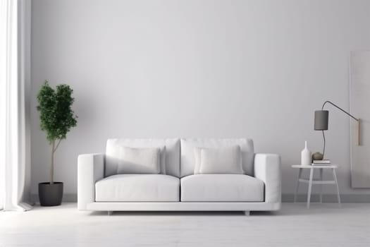 interior background furniture render cushion grey style lamp contemporary wall apartment living room decor green sofa room floor loft stylish living lounge. Generative AI.