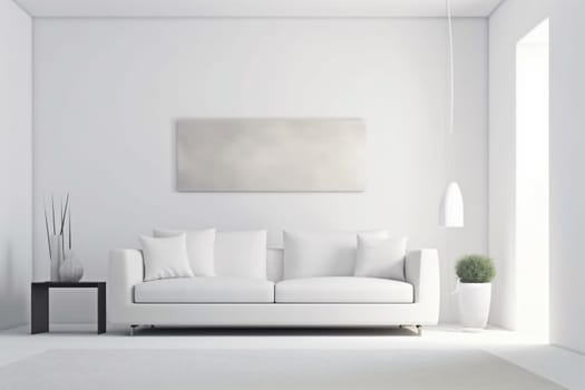 interior background lamp contemporary carpet simple furniture lounge empty decoration home white couch wall stylish three-dimensional floor. Generative AI.