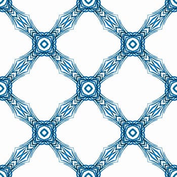 Textile ready radiant print, swimwear fabric, wallpaper, wrapping. Blue dazzling boho chic summer design. Medallion seamless pattern. Watercolor medallion seamless border.