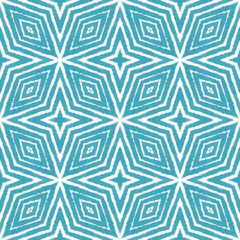 Ethnic hand painted pattern. Turquoise symmetrical kaleidoscope background. Textile ready eminent print, swimwear fabric, wallpaper, wrapping. Summer dress ethnic hand painted tile.
