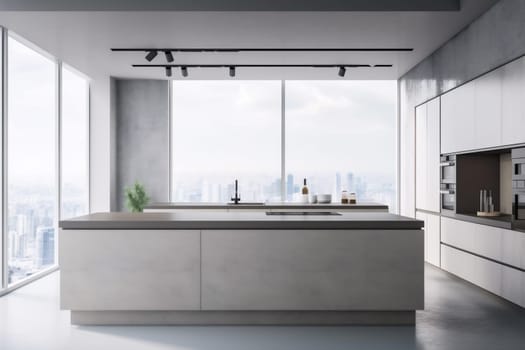interior design bright hardwood cabinet style kitchen new domestic wood sink house. Generative AI.