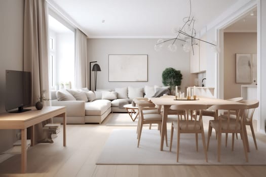 interior background nobody furniture beige luxury wall living apartment sofa armchair stylish home. Generative AI.