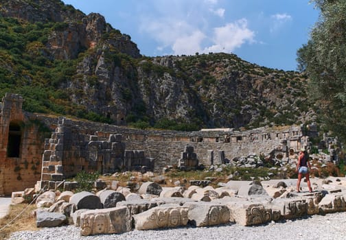 Stone Theater masks in Myra Ancient City. Demre, Antalya, Turkey