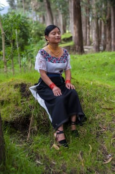 native woman in an indigenous spiritual ritual in the amazon. High quality photo