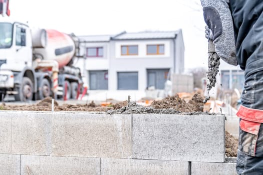 concreting of the foundation of a new building under construction. High quality photo