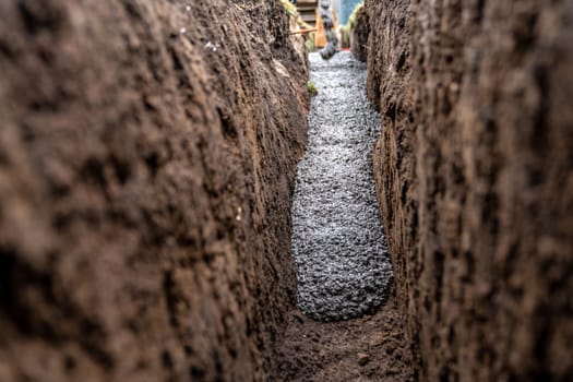 cementing the foundation in the ground when building a house.