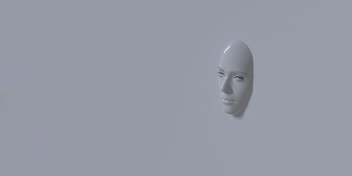 3d illustration. Human face sticking out of the white background