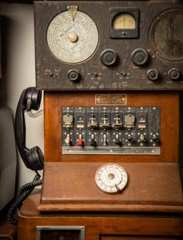 Historic Wooden telephone switchboard from the 1950s. High quality photo