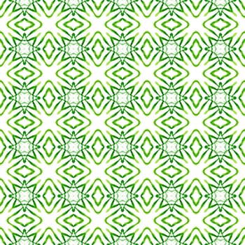 Ikat repeating swimwear design. Green splendid boho chic summer design. Textile ready brilliant print, swimwear fabric, wallpaper, wrapping. Watercolor ikat repeating tile border.
