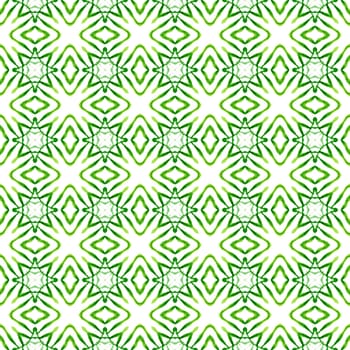 Ikat repeating swimwear design. Green splendid boho chic summer design. Textile ready brilliant print, swimwear fabric, wallpaper, wrapping. Watercolor ikat repeating tile border.