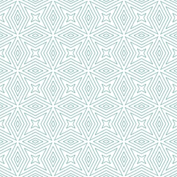Ikat repeating swimwear design. Turquoise symmetrical kaleidoscope background. Textile ready tempting print, swimwear fabric, wallpaper, wrapping. Summer ikat sweamwear pattern.