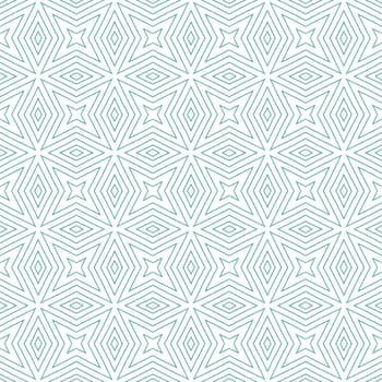 Ikat repeating swimwear design. Turquoise symmetrical kaleidoscope background. Textile ready tempting print, swimwear fabric, wallpaper, wrapping. Summer ikat sweamwear pattern.