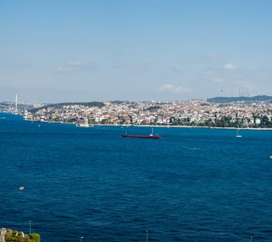 Panoramic view of the Bosphorus. The strait that connects the Black Sea to the Sea of Marmara and marks the boundary between the Europe and the Asia