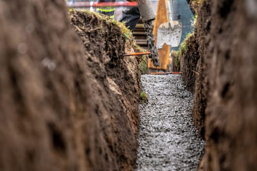 concrete in the ground for the foundation of the building. High quality photo