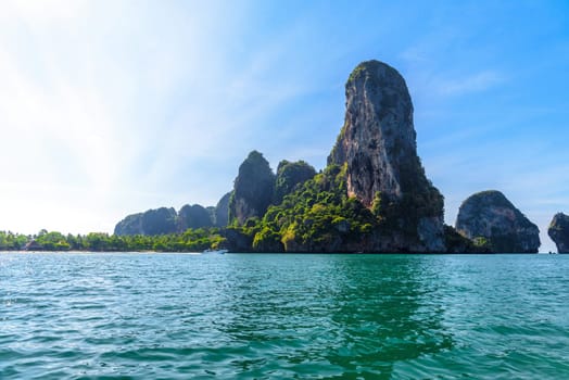 Cliff rock in azure water, Ko Rang Nok, Ao Phra Nang Beach, Ao Nang, Krabi, Thailand.