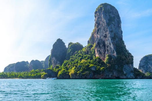 Cliff rock in azure water, Ko Rang Nok, Ao Phra Nang Beach, Ao Nang, Krabi, Thailand.