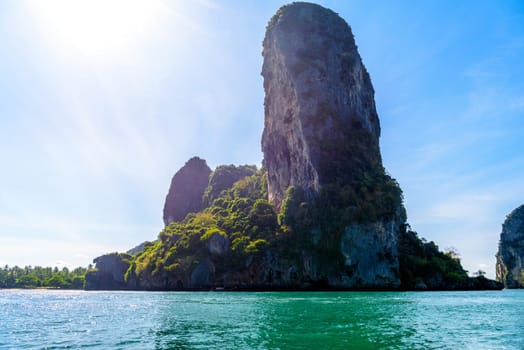 Cliff rock in azure water, Ko Rang Nok, Ao Phra Nang Beach, Ao Nang, Krabi, Thailand.