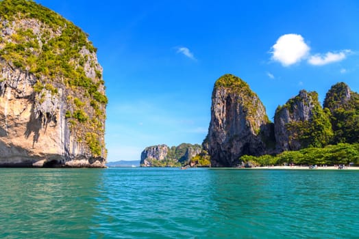 Rocky mountain in the water, Ko Rang Nok, Ao Phra Nang Beach, Ao Nang, Krabi, Thailand.