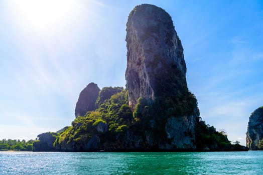 Cliff rock in azure water, Ko Rang Nok, Ao Phra Nang Beach, Ao Nang, Krabi, Thailand.