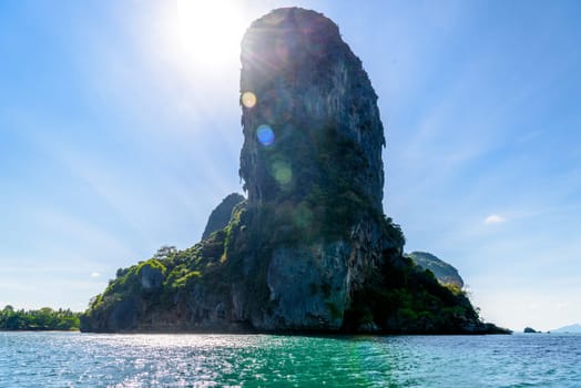 Cliff rock in azure water, Ko Rang Nok, Ao Phra Nang Beach, Ao Nang, Krabi, Thailand.