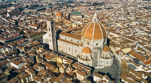 Aerial view of Santa Maria del Fiore Cathedral in Florence, Italy. High quality photo