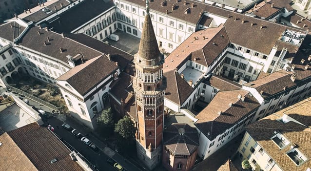 Aerial view of the Church of San Gottardo in Milan. High quality photo