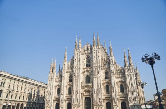 Milan, Italy - February 15, 2023: Milan Cathedral in Piazza Duomo during the day, Milan. Cathedral of the Duomo.