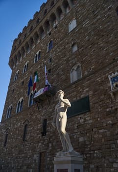 Florence, Italy - 12.02.2023: View of the replica statue of David in Florence