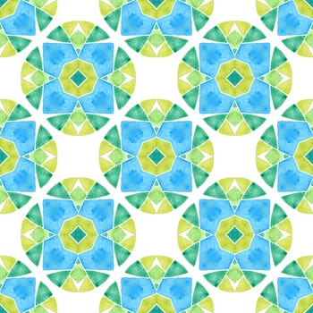 Textile ready beauteous print, swimwear fabric, wallpaper, wrapping. Green precious boho chic summer design. Medallion seamless pattern. Watercolor medallion seamless border.