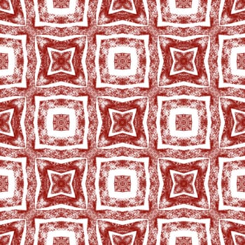 Ethnic hand painted pattern. Wine red symmetrical kaleidoscope background. Textile ready pretty print, swimwear fabric, wallpaper, wrapping. Summer dress ethnic hand painted tile.