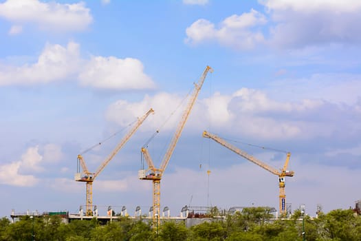 Tower cranes are a modern form of balance crane that used in the construction of tall buildings.