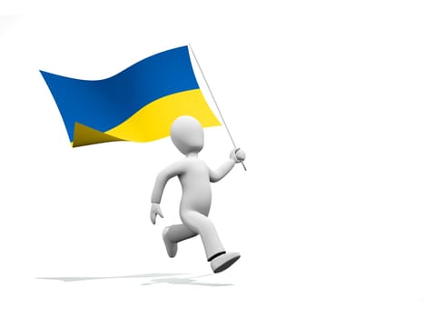 Illustration of a 3d man holding a flag of Ukraine