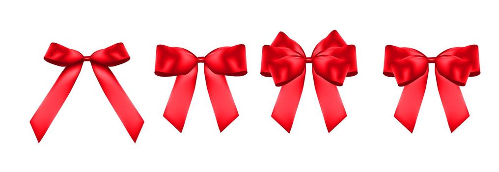 Decorative red bow collection set. 3D Realistic Vector Illustration. EPS10