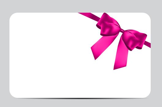 Blank Gift Card Template with Pink Bow and Ribbon. Vector Illustration for Your Business EPS10
