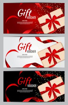 Luxury Members, Gift Card Template for a festive gift card, coupon and certificate with ribbons and gift box for your Business Vector Illustration EPS10