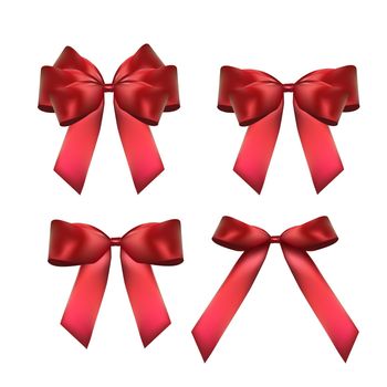 Decorative red bow collection set. 3D Realistic Vector Illustration. EPS10