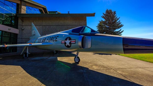 McMinnville, Oregon - August 21, 2017: US Air Force Convair F-102A Delta Dagger on exhibition at Evergreen Aviation & Space Museum.