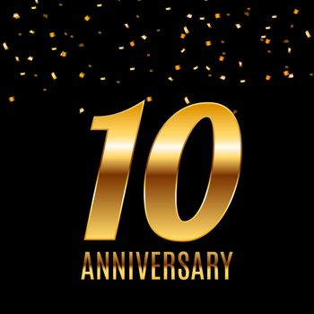 Celebrating 10 Anniversary emblem template design with gold numbers poster background. Vector Illustration EPS10