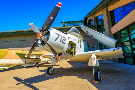 McMinnville, Oregon - August 21, 2017: US Navy Douglas EA-1F Skyraider on exhibition at Evergreen Aviation & Space Museum.