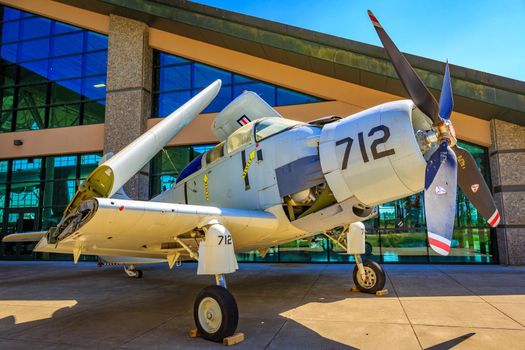 McMinnville, Oregon - August 21, 2017: US Navy Douglas EA-1F Skyraider on exhibition at Evergreen Aviation & Space Museum.