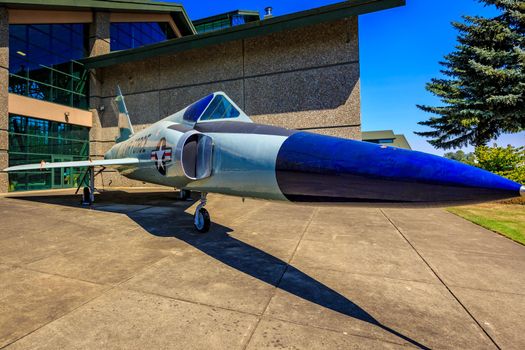 McMinnville, Oregon - August 21, 2017: US Air Force Convair F-102A Delta Dagger on exhibition at Evergreen Aviation & Space Museum.