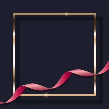 Pink Ribbon and Golden Frame on Dark Background. Vector Illustration EPS10