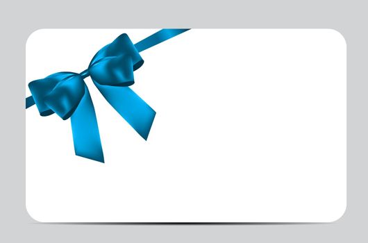 Blank Gift Card Template with Blue Bow and Ribbon. Vector Illustration for Your Business EPS10