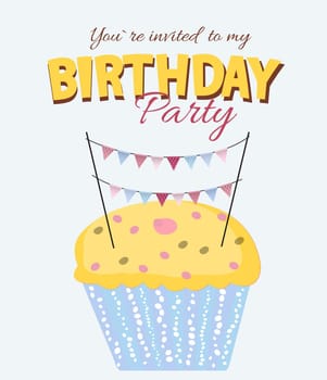 Happy Birthday Card Baner Background with Cake. Vector Illustration EPS10