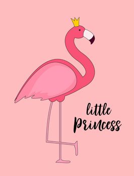 Cute Little Princess Abstract Background with Pink Flamingo Vector Illustration EPS10