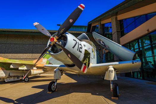 McMinnville, Oregon - August 21, 2017: US Navy Douglas EA-1F Skyraider on exhibition at Evergreen Aviation & Space Museum.